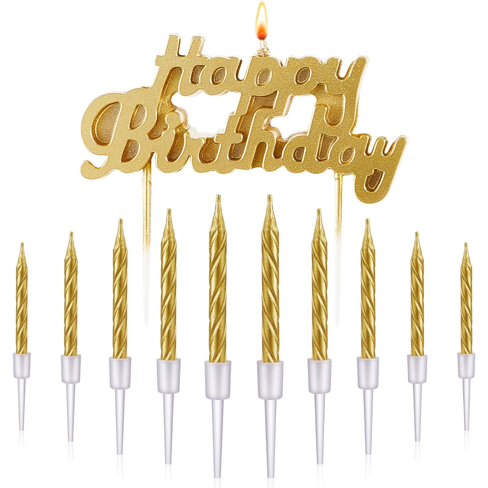 MTLEE Gold Happy Birthday Thin Spiral Candles Topper for Cake Decoration Party Supplies