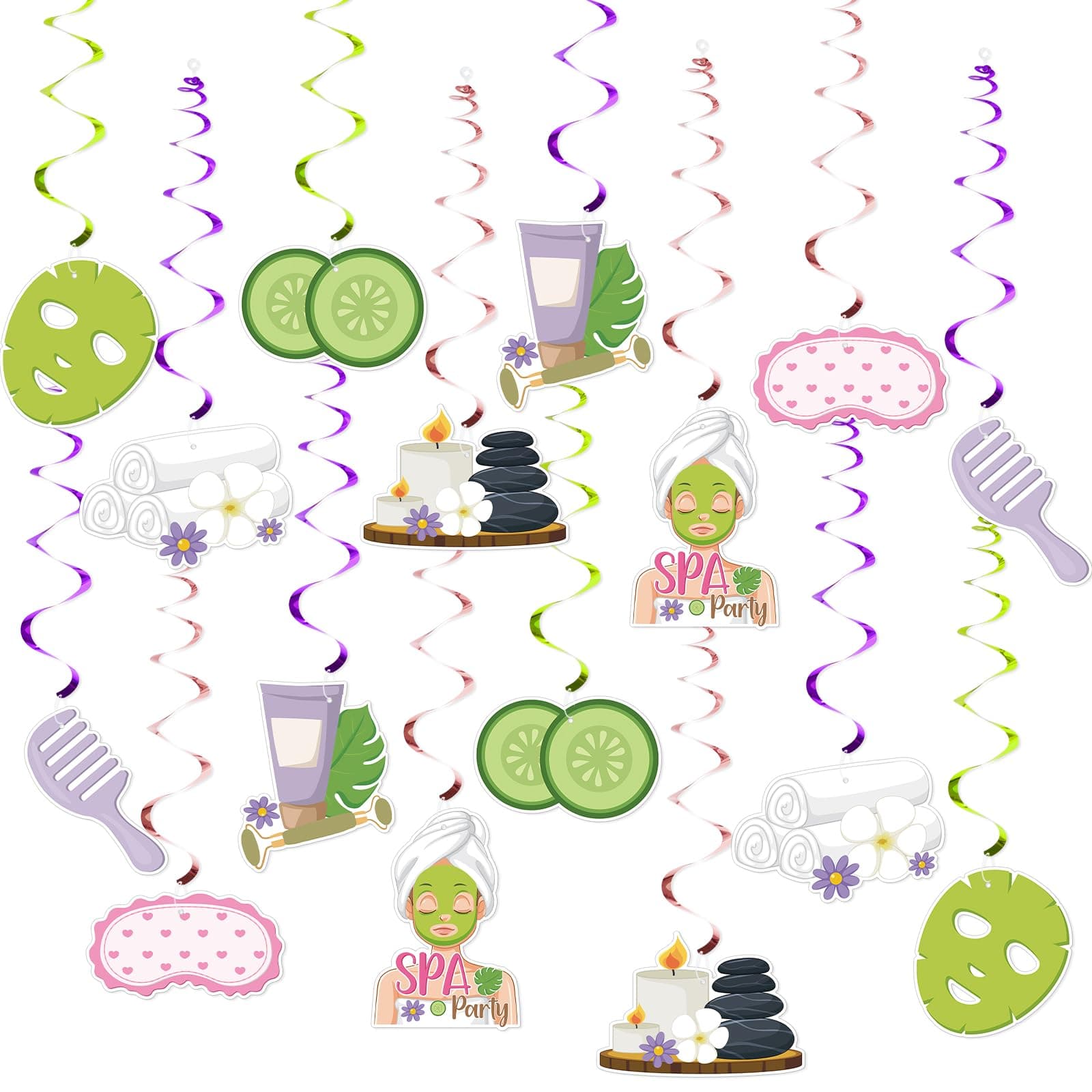Spa-Themed Hanging Swirls for Girls' Birthday Decorations 16Pcs