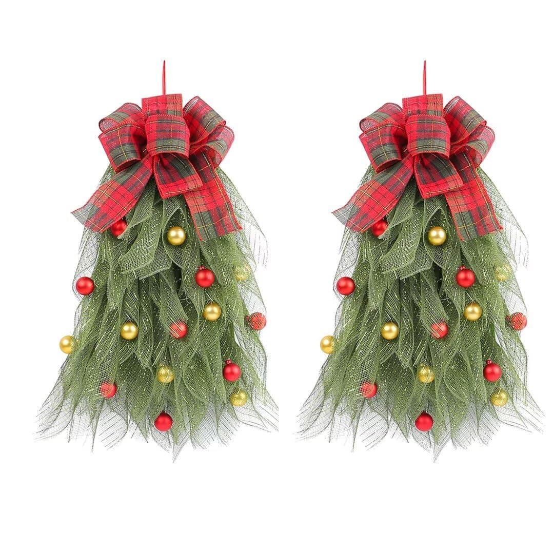 2Pcs Red Bow Christmas Teardrop Swag Garland, DIY Holiday Wall Decor