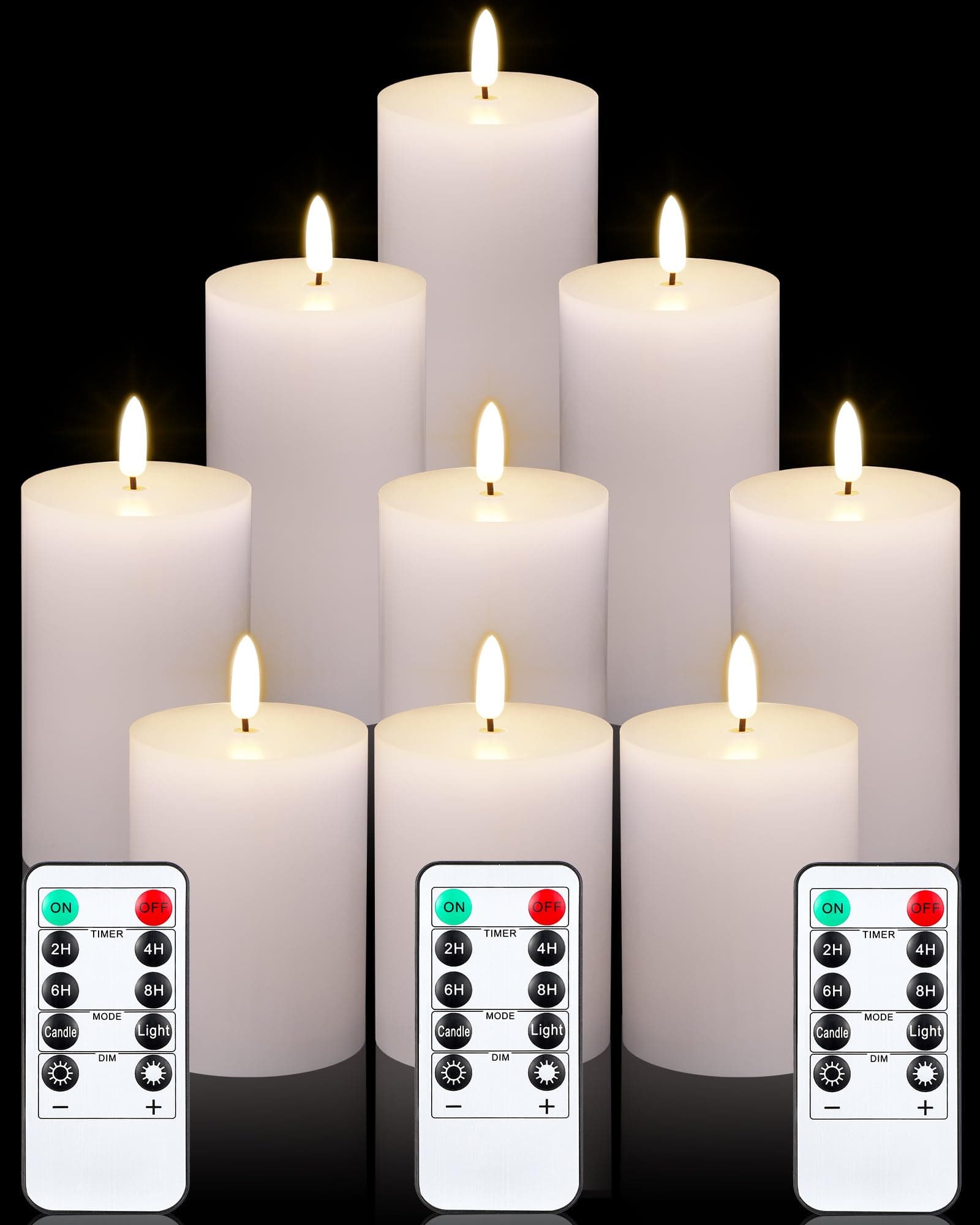 VIHOSE Realistic Flameless LED Pillar Candles with Timer & Remote, White, 3" Dia