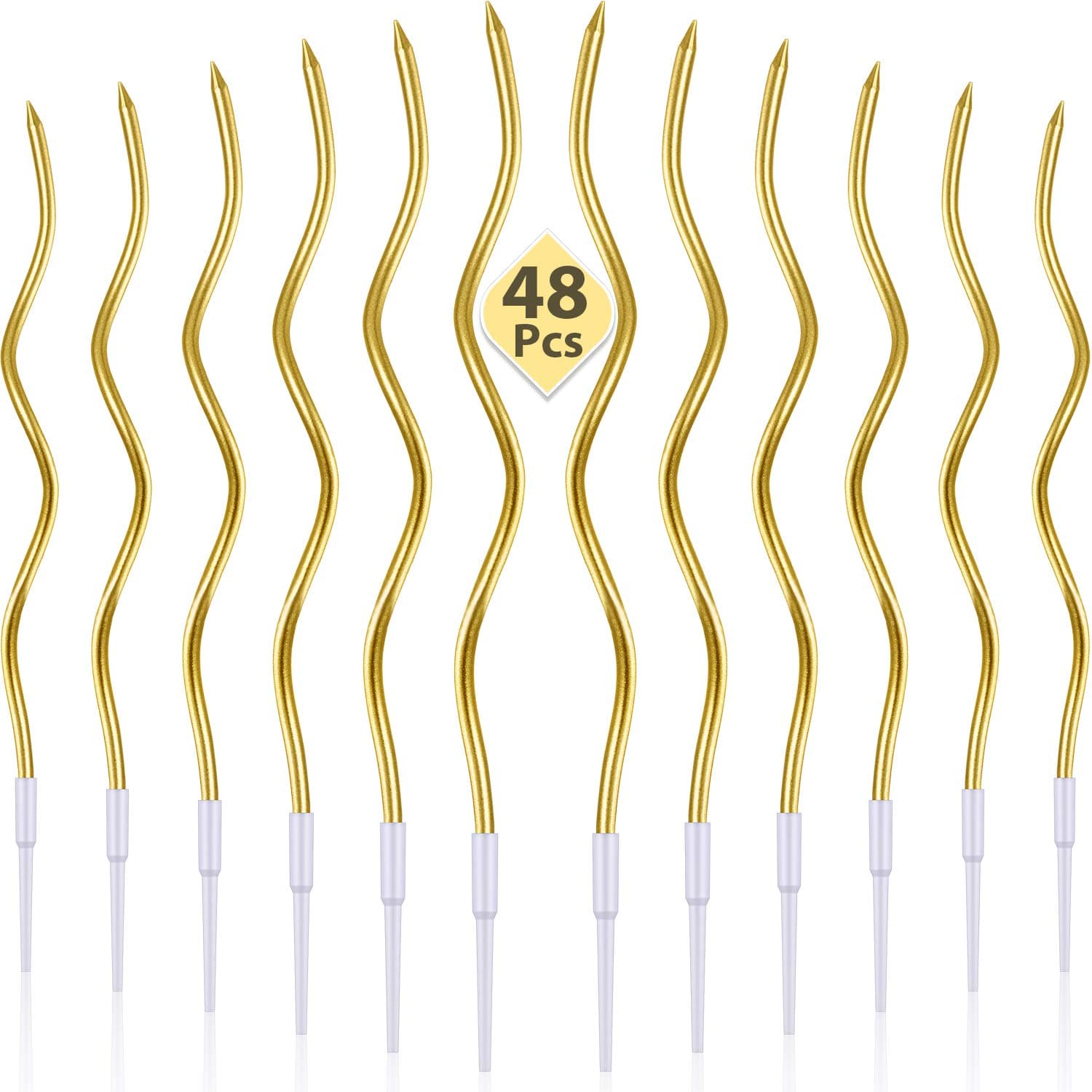BBTO Metallic Gold Spiral Birthday Cake Candles with Holders 48 Pieces