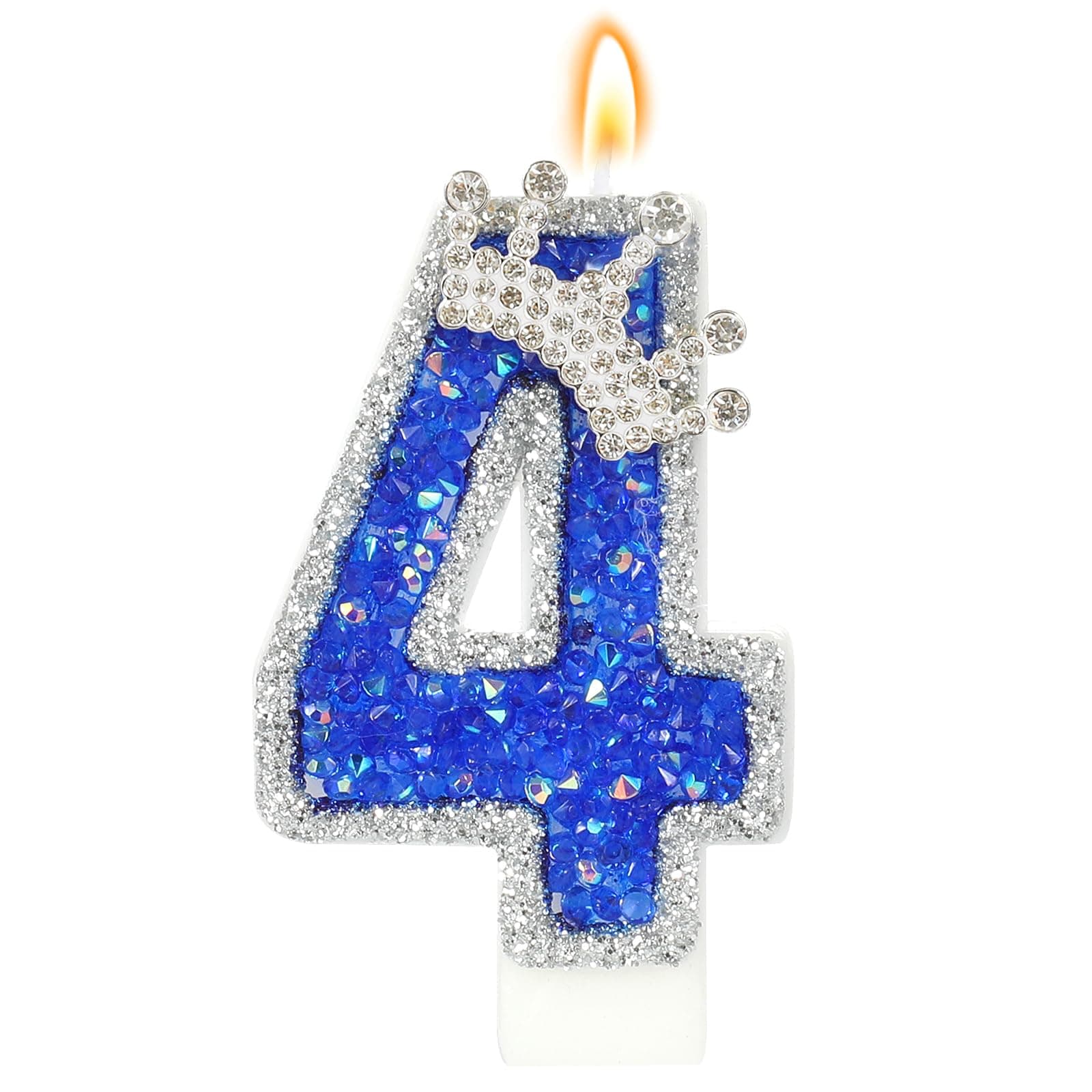 Blue Birthday Candle Crown Sequins Cake Decor for Anniversaries