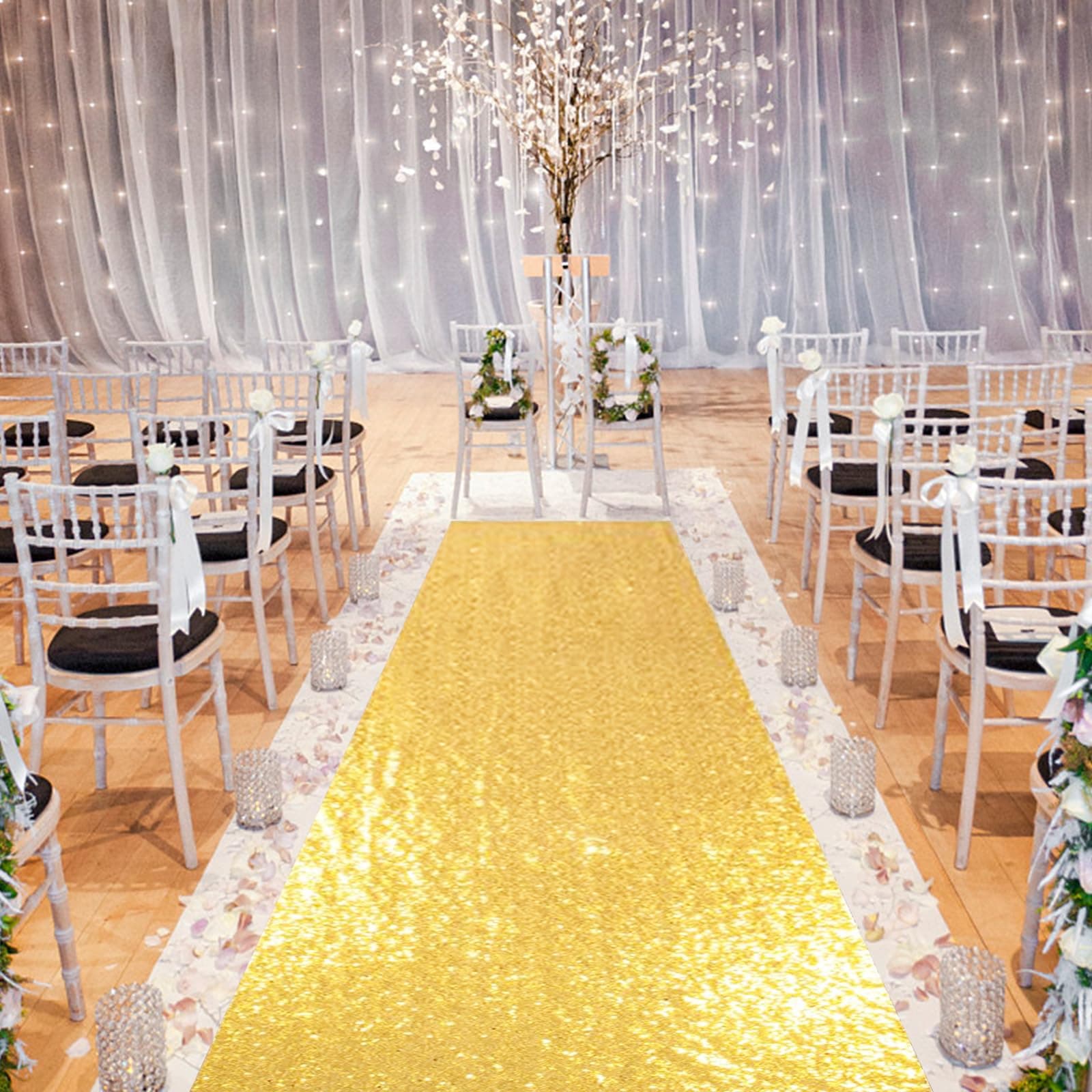 Wedding Aisle Runner Gold 2FTx15FT Sequin Carpet for Wedding Ceremony Decoration