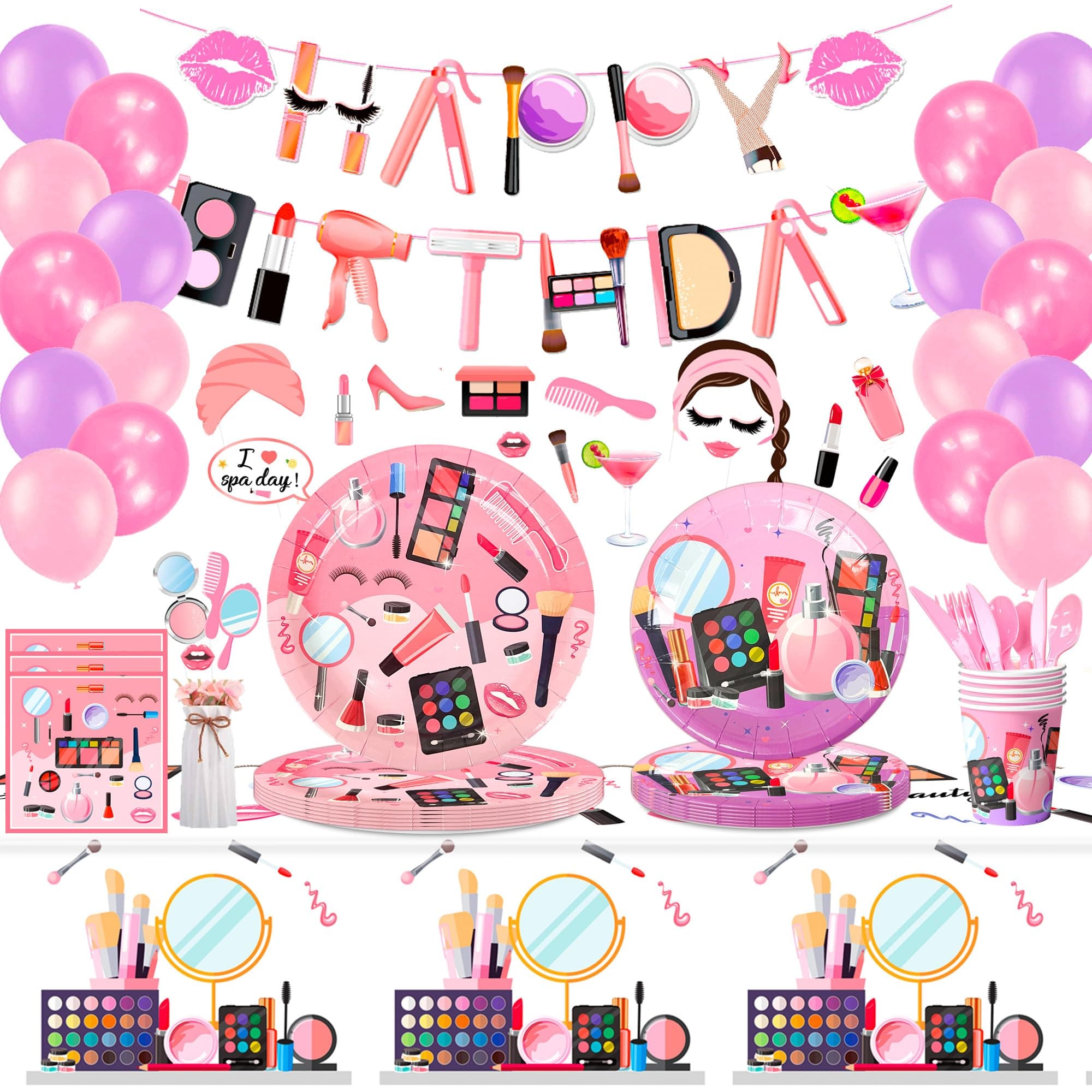 165pcs Makeup Theme Party Decorations Set for Birthday Party