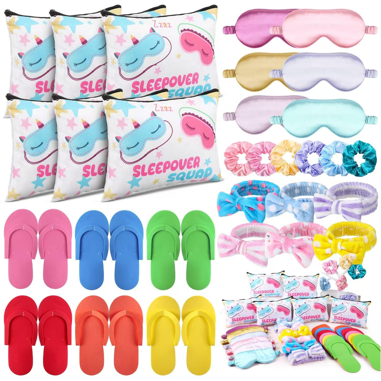 30 Pcs Girls' Sleepover Party Supplies: Spa Favors with Headbands, Eye Masks, Scrunchies, Bags, and Slippers