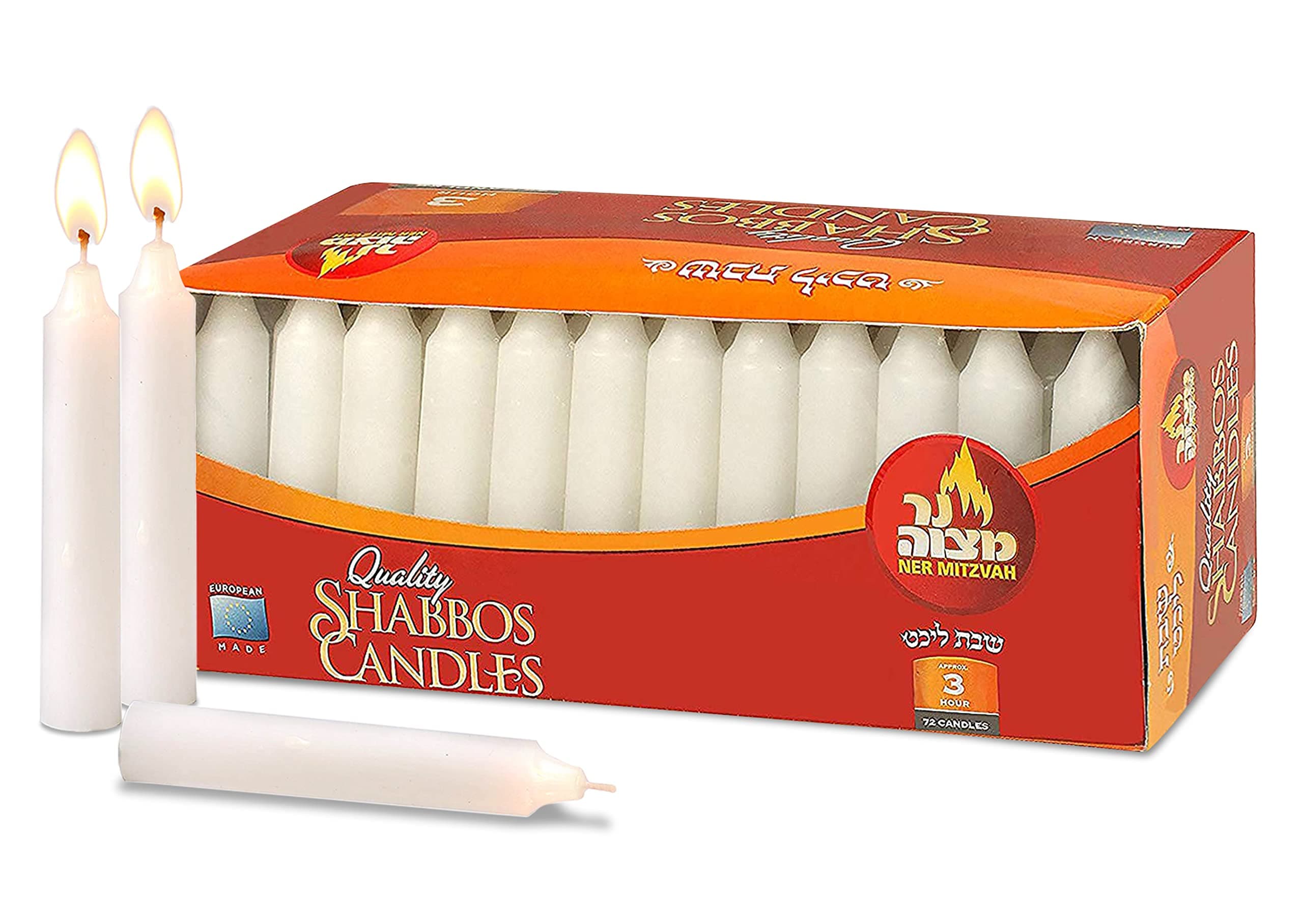 Ner Mitzvah Classic White 4-Inch Candles - 72 Pack for Shabbat and Beyond