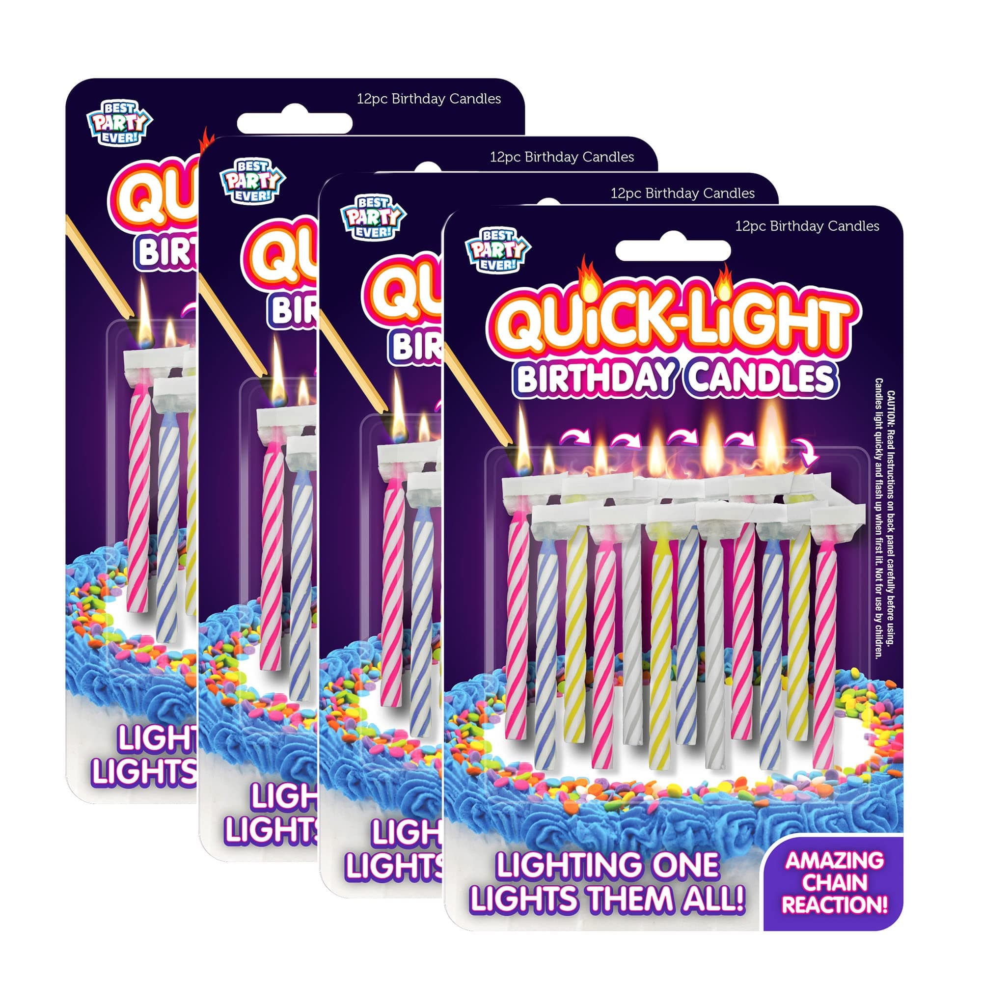 Quick Light Birthday Candles - Lighting One Lights Them All - Multi-Color 4-Pack