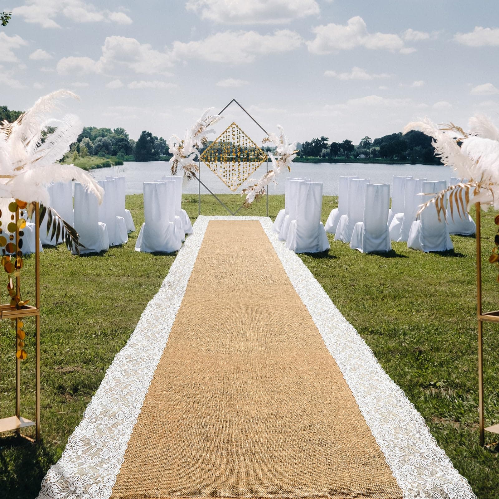 Preboun 36" x 30ft Natural Burlap Wedding Runner for Outdoor Aisles